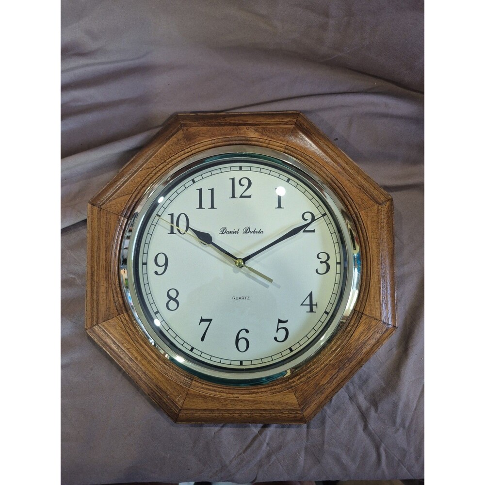 Vintage 1990s Daniel Dakota Octagon 11 1/4" Wood Wall Clock  (Tested & Working)